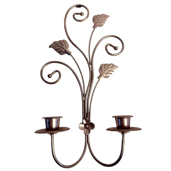 Regency Brass Taper Candle Sconce Decorative Romantic Wall Mounted Leaf Scroll - Picture 1 of 12